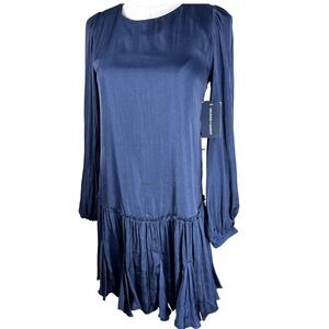 Melrose and Market Navy Blue Long Sleeve Ruffle Hem Mini Dress XXS NWT